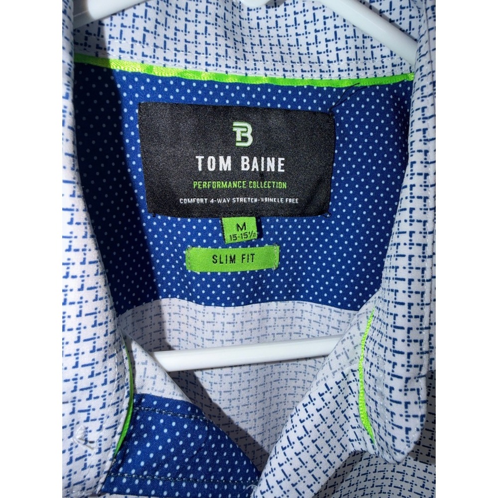 Tom Baine Performance Collection Slim Fit 4-Way Stretch Dress Shirt M Blue White - Picture 5 of 6